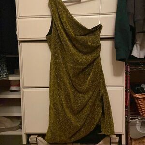 Lulus brownish green sparkly hoco dress one shoulder